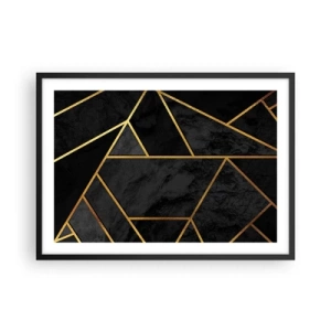 Poster in cornice nera - Motivo geometrico dorato su sfondo nero - 70x50cm - Oscurità e luce - Decorazione murale moderna per soggiorno e camera da letto ARTTOR