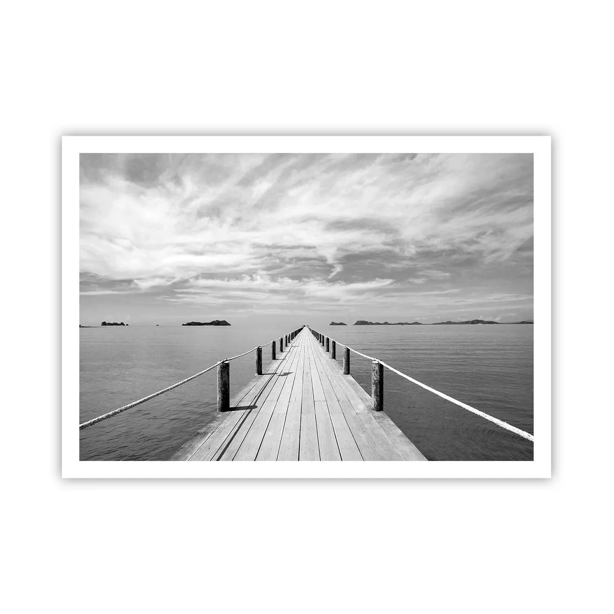 Poster - Un molo di legno che si estende in lontananza sopra un mare calmo - 100x70cm - Forse un viaggio... - Decorazione murale moderna per soggiorno e camera da letto ARTTOR