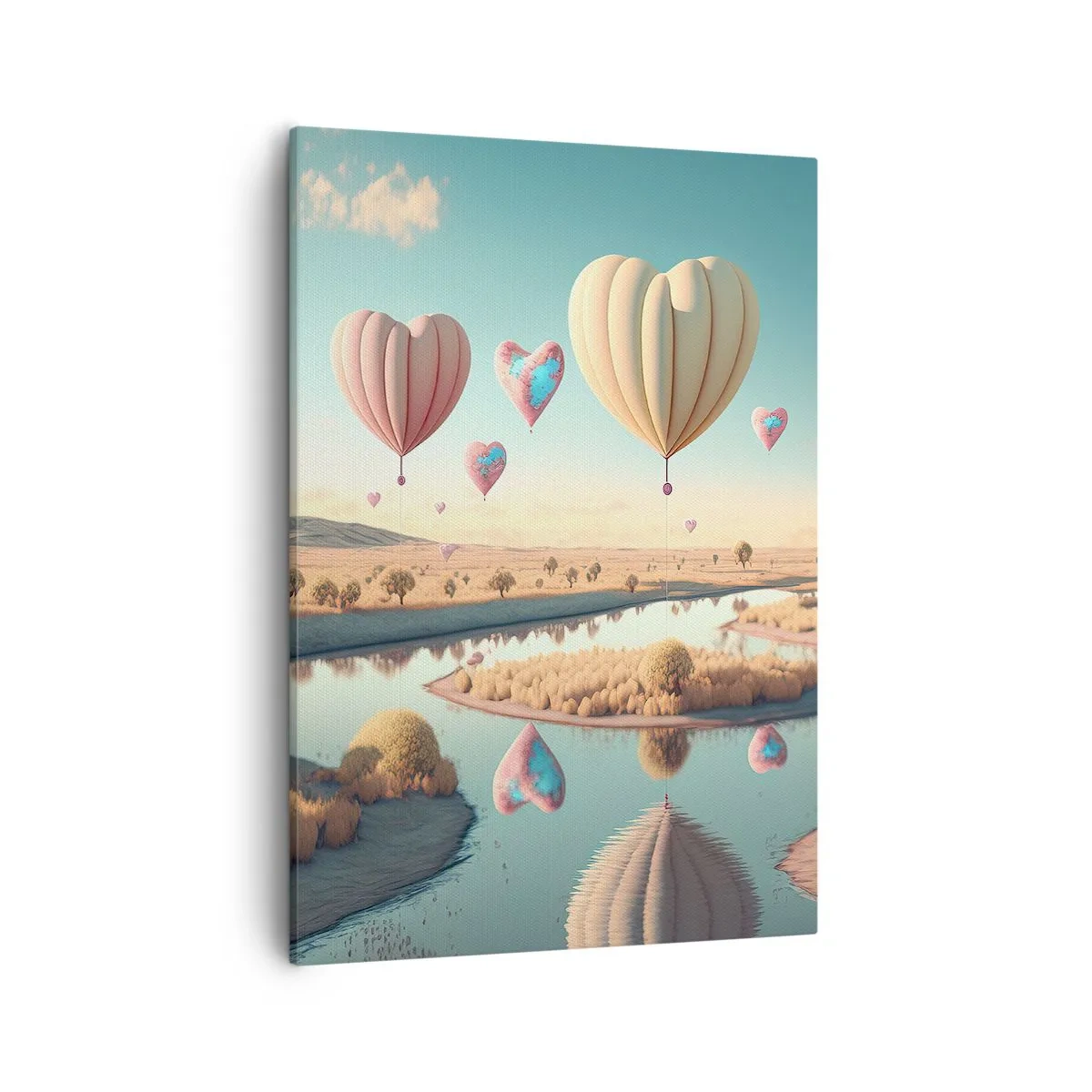 Quadro su tela - Stampe su Tela - Palloncini a forma di cuore che fluttuano sopra il paesaggio - 50x70cm - L'amore permette di volare - Decorazione murale moderna per soggiorno e camera da letto ARTTOR