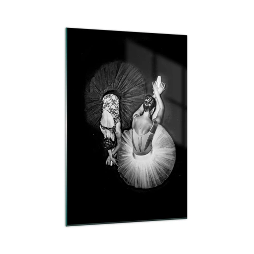 Quadro su vetro - Un'immagine in bianco e nero di due ballerine in una posa dinamica. - 70x100cm - Yin e yang - equilibrio ideale - Decorazione murale moderna per soggiorno e camera da letto ARTTOR