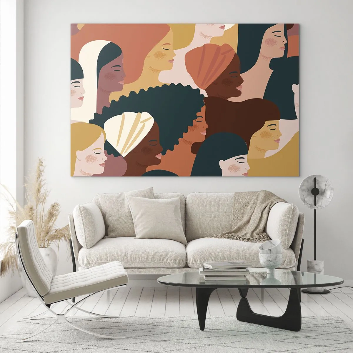 Quadro su vetro - Illustrazione elegante di diverse sagome femminili - 120x80cm - Solo femminilità - Decorazione murale moderna per soggiorno e camera da letto ARTTOR