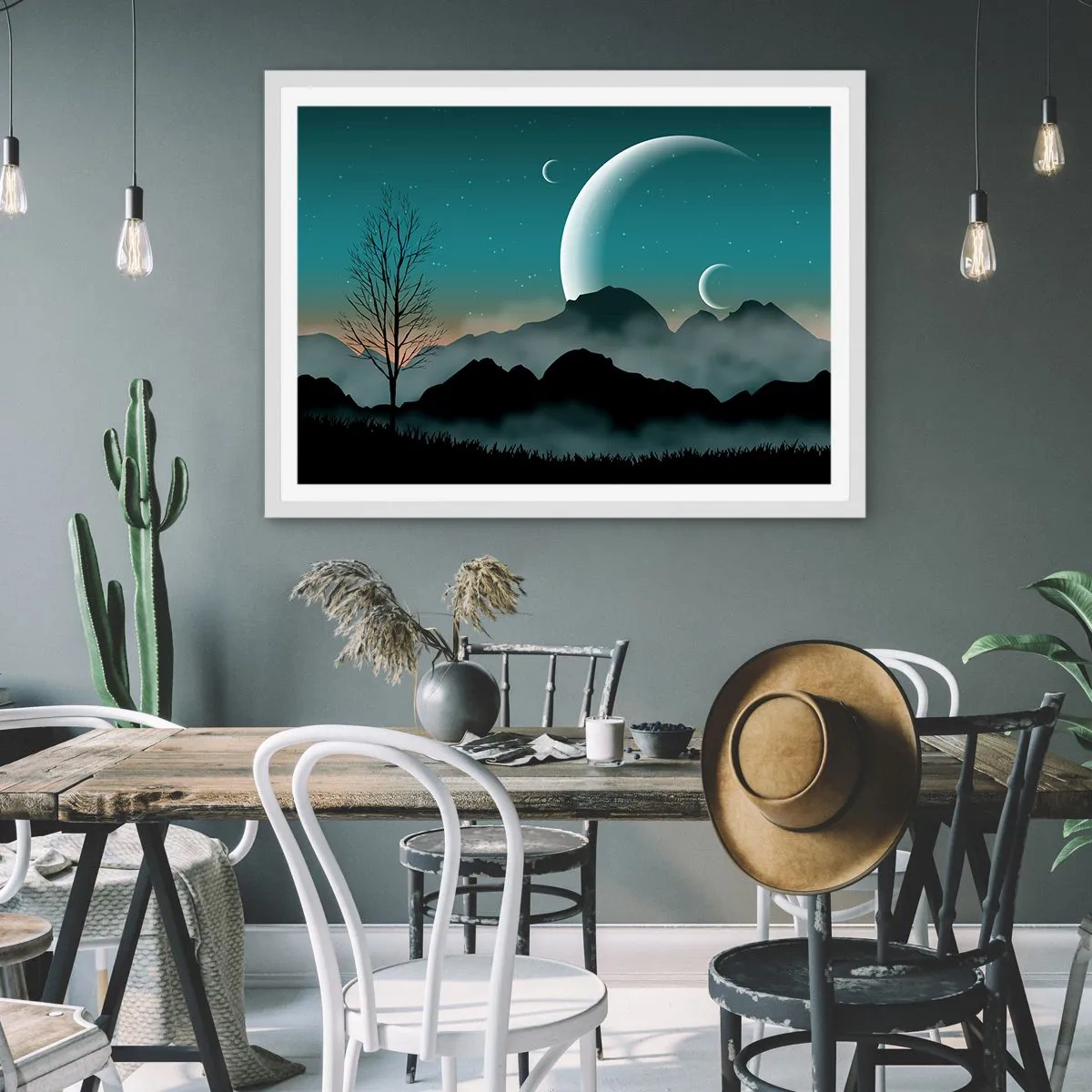 Poster in cornice bianca - Il carnevale di una notte stellata - 100x70 cm