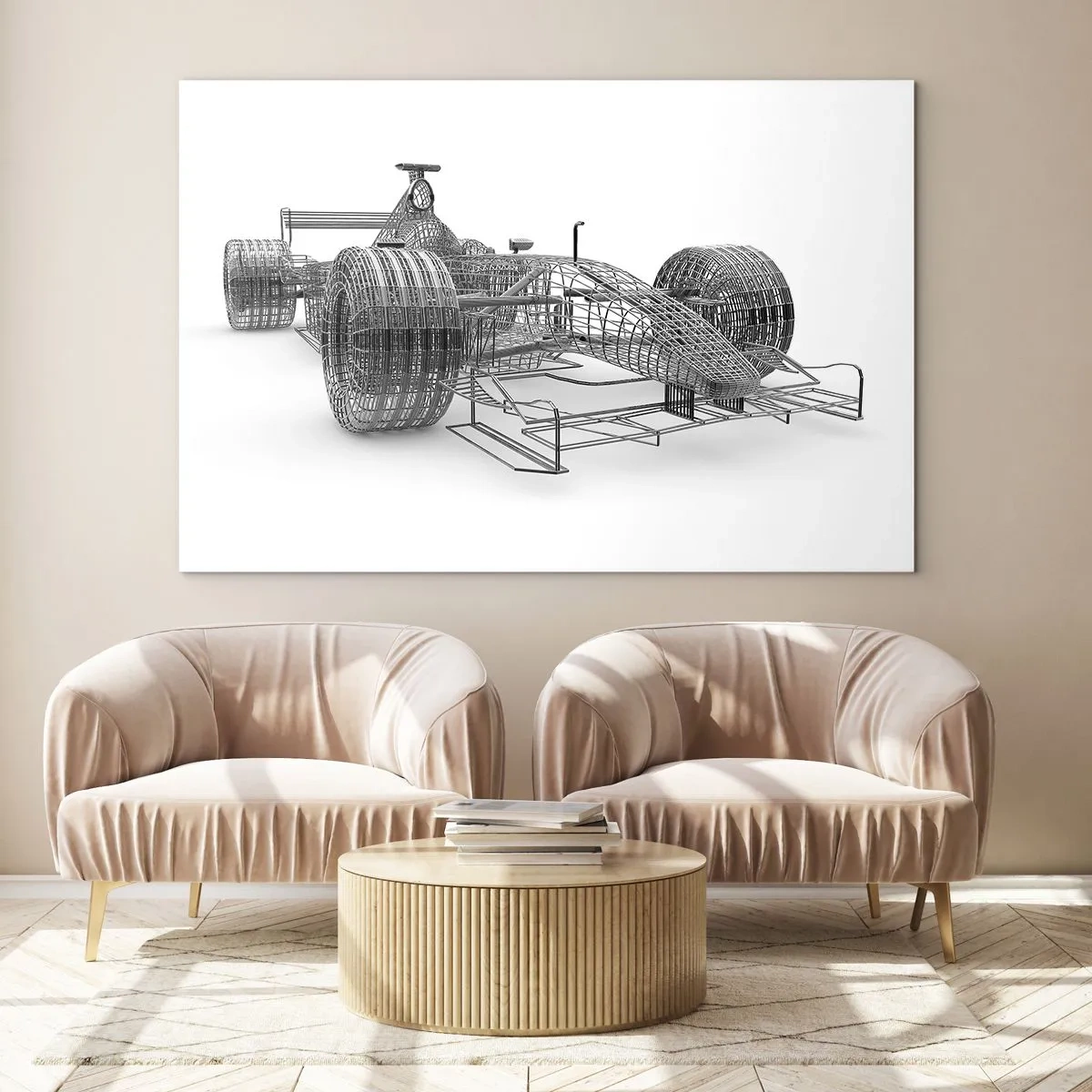 Quadro su vetro - Disegno tecnico in stile 3D di un'auto da corsa - 120x80cm - Struttura ideale: idea di slancio - Decorazione murale moderna per soggiorno e camera da letto ARTTOR