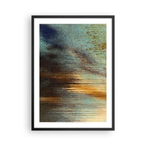 Poster in cornice nera - Una composizione astratta di pennellate di vernice blu e oro. - 50x70cm - Composizione cromatica non casuale - Decorazione murale moderna per soggiorno e camera da letto ARTTOR