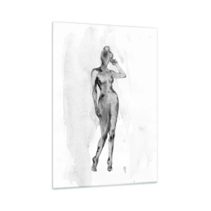Quadro su vetro - Silhouette di una donna in tonalità di grigio su sfondo bianco - 50x70cm - Studio di ideale di bellezza - Decorazione murale moderna per soggiorno e camera da letto ARTTOR