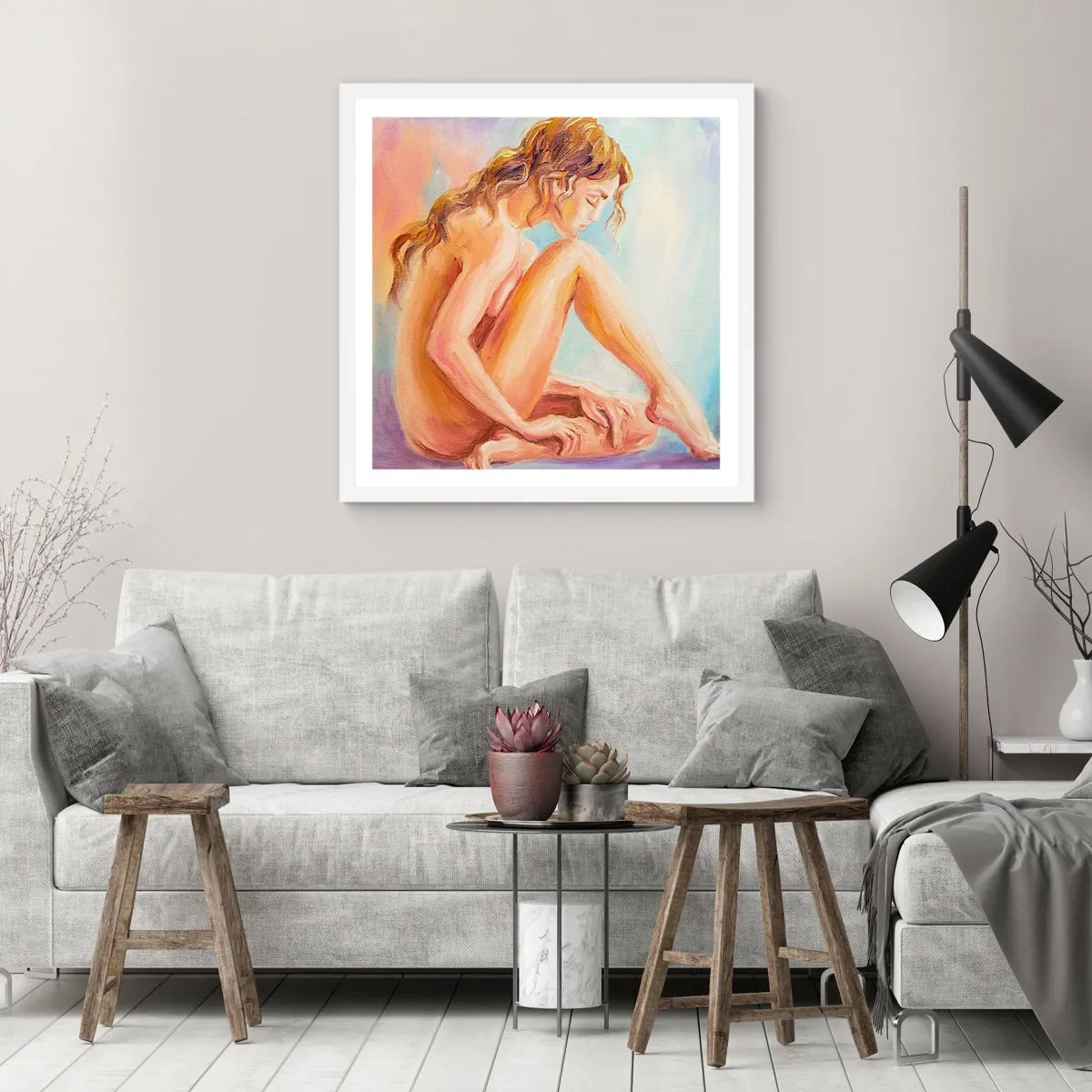 Poster in cornice bianca - Nudo di giovane - 40x40 cm