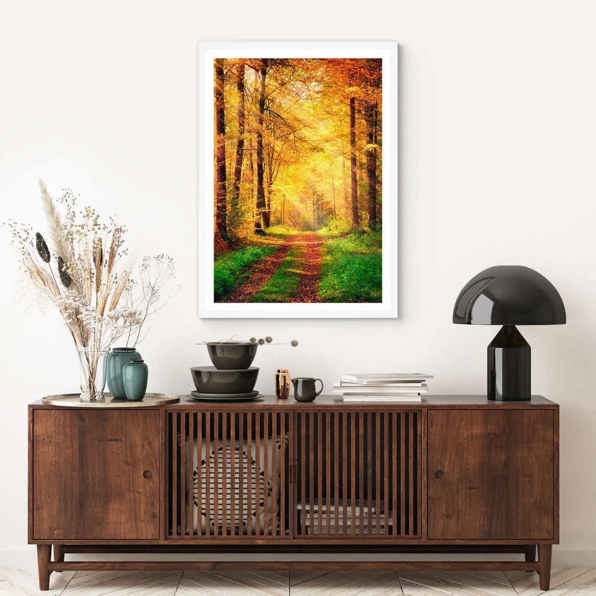 Poster in cornice bianca - Il silenzio d'oro del bosco - 50x70 cm