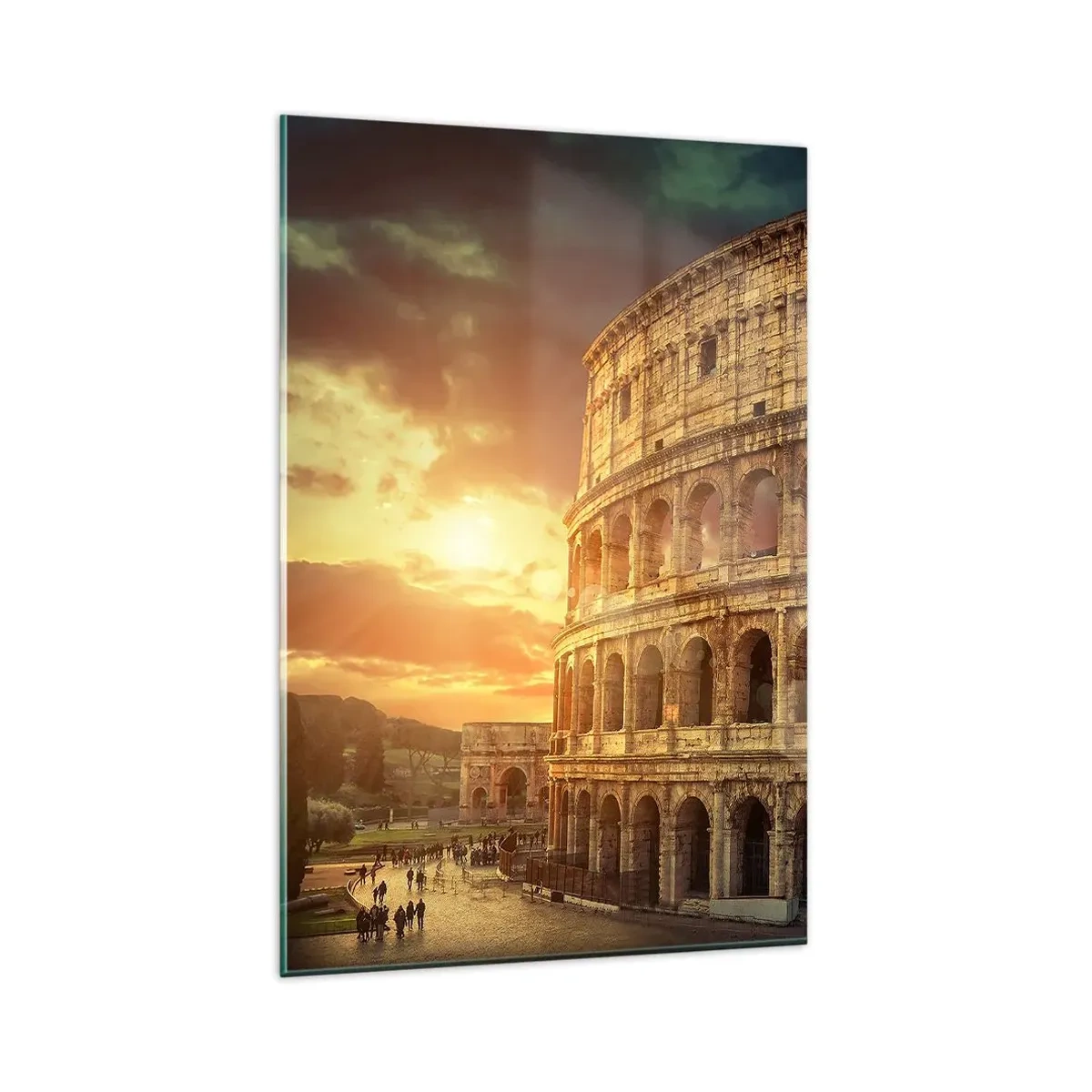 Quadro su vetro - Il Colosseo a Roma al tramonto - 80x120cm - Impressione colossale - Decorazione murale moderna per soggiorno e camera da letto ARTTOR