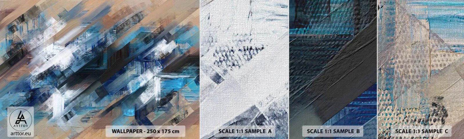 Campione di Fotomurale Premium Canvas - Sulla diagonale blu - Pezzo, Astrazione, Vernici - 100x30 cm