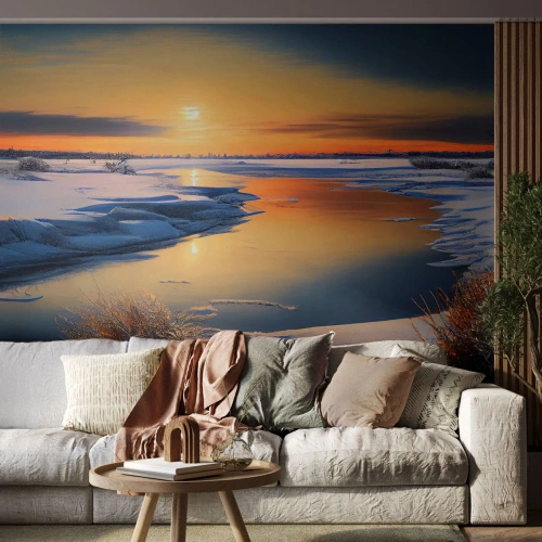 Fotomurali Premium Sand - Tramonto invernale - Inverno, Fiume, Paesaggio - 200x140 cm