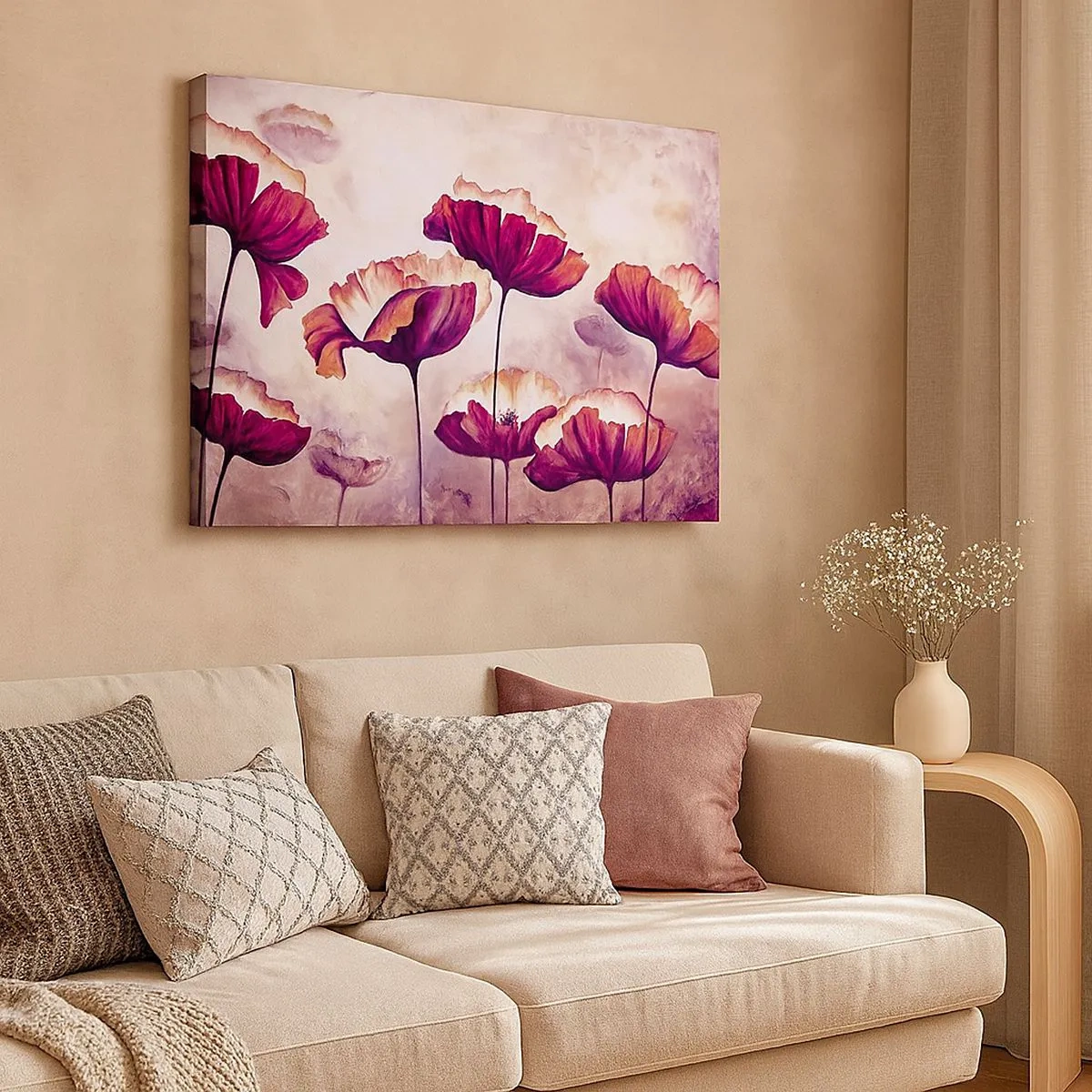 Quadro su tela - Stampe su Tela - Fiori nei toni del rosso e del bianco su uno sfondo delicato - 70x50cm - Petalo rosso e bianco - Decorazione murale moderna per soggiorno e camera da letto ARTTOR