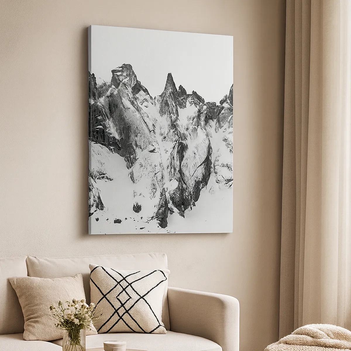 Quadro su tela - Stampe su Tela - Cime innevate bianche e nere - 50x70cm - Cresta minacciosa di granito - Decorazione murale moderna per soggiorno e camera da letto ARTTOR