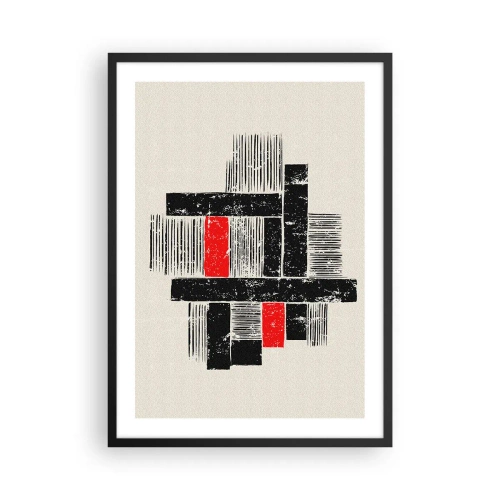 Poster in cornice nera - Astrazione geometrica in nero, rosso e beige - 50x70cm - Rosso e nero - Decorazione murale moderna per soggiorno e camera da letto ARTTOR