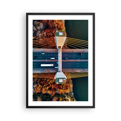 Poster in cornice nera - Vista dall'alto di un ponte moderno con auto e corde gialle - 50x70cm - Oltre il fiume, oltre il bosco - Decorazione murale moderna per soggiorno e camera da letto ARTTOR