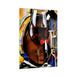 Quadro su vetro - Composizione astratta con bicchieri di vino e strumenti - 50x70cm - E il mondo riprende colore - Decorazione murale moderna per soggiorno e camera da letto ARTTOR