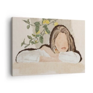 Quadro su tela - Stampe su Tela - La figura di una donna sullo sfondo di un albero di limone - 70x50cm - Bellezza del sud - Decorazione murale moderna per soggiorno e camera da letto ARTTOR