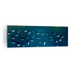 Quadro su tela - Stampe su Tela - Vista aerea di barche in acqua e di una spiaggia sabbiosa - 160x50cm - Il gioco delle vacanze - Decorazione murale moderna per soggiorno e camera da letto ARTTOR