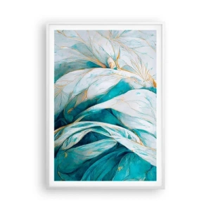 Poster in cornice bianca - Astrazione blu con motivi d'oro - 70x100 cm