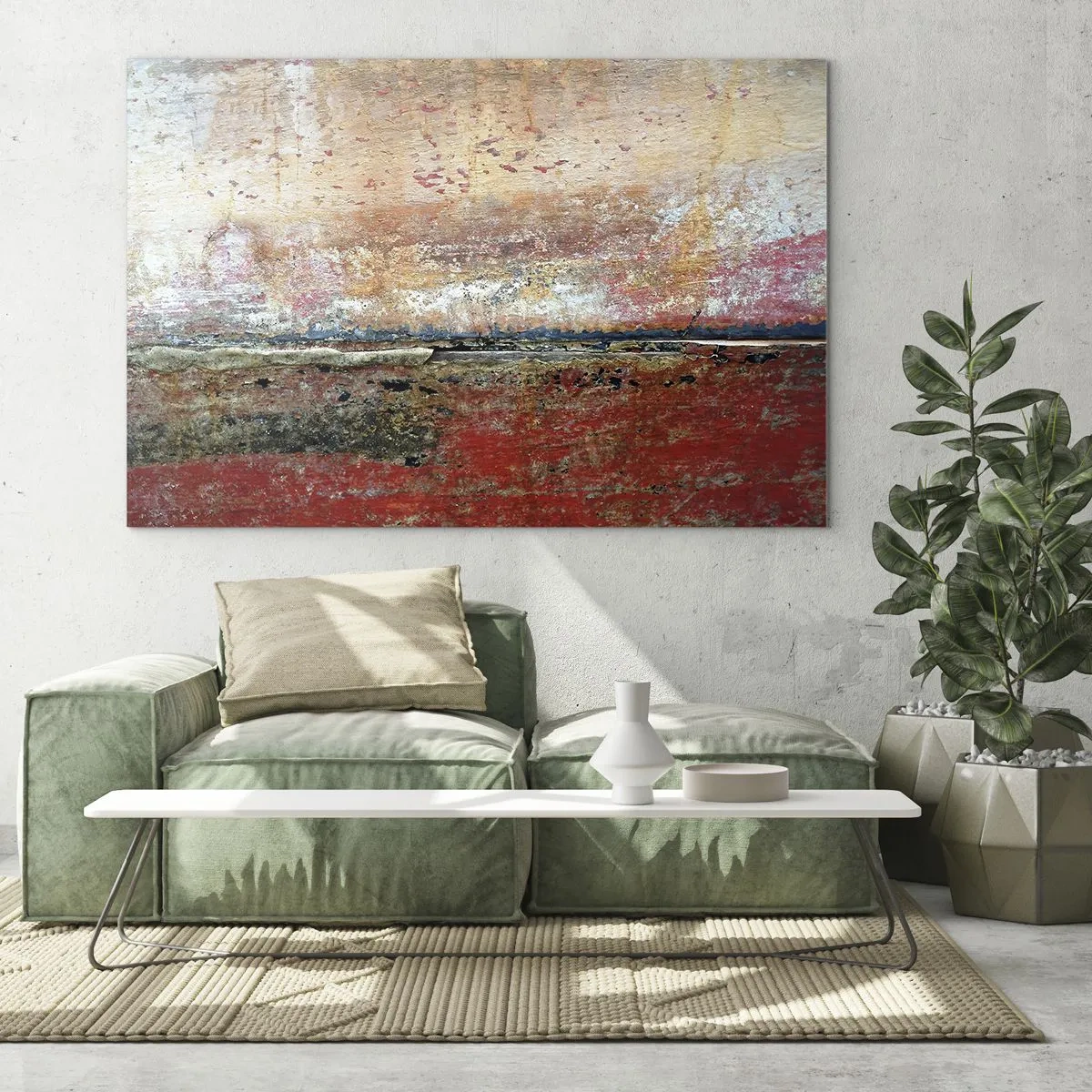 Quadro su vetro - Texture astratta nei toni del rosso e dell'ocra - 70x50cm - Forse è il mare - Decorazione murale moderna per soggiorno e camera da letto ARTTOR