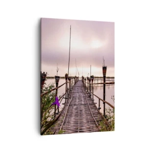 Quadro su tela - Stampe su Tela - Ponte di bambù sull'acqua all'alba - 50x70cm - Pace e silenzio dell'Asia - Decorazione murale moderna per soggiorno e camera da letto ARTTOR