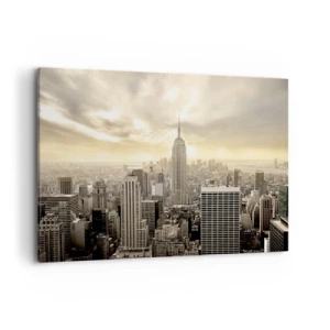 Quadro su tela - Stampe su Tela - Panorama della città con vista sull'Empire State Building - 100x70cm - New York in grigio - Decorazione murale moderna per soggiorno e camera da letto ARTTOR