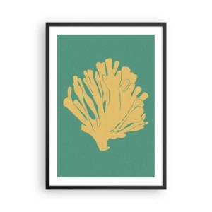 Poster in cornice nera - Corallo dorato su sfondo turchese - 50x70cm - Un cespuglio del bosco sottomarino - Decorazione murale moderna per soggiorno e camera da letto ARTTOR