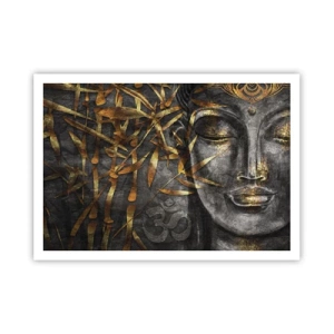 Poster - Immagine del Buddha Zen con bambù dorati - 100x70cm - Senti la pace - Decorazione murale moderna per soggiorno e camera da letto ARTTOR
