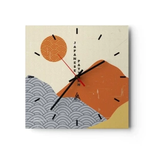 Orologio da parete - Orologio in Vetro - Motivi giapponesi con montagne, sole e stile minimalista - 30x30cm - Spirito giapponese - Decorazione murale moderna per soggiorno e camera da letto ARTTOR
