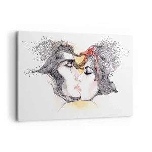Quadro su tela - Stampe su Tela - Ritratto artistico di una coppia con motivi astratti sui capelli - 120x80cm - E il mondo scompare - Decorazione murale moderna per soggiorno e camera da letto ARTTOR