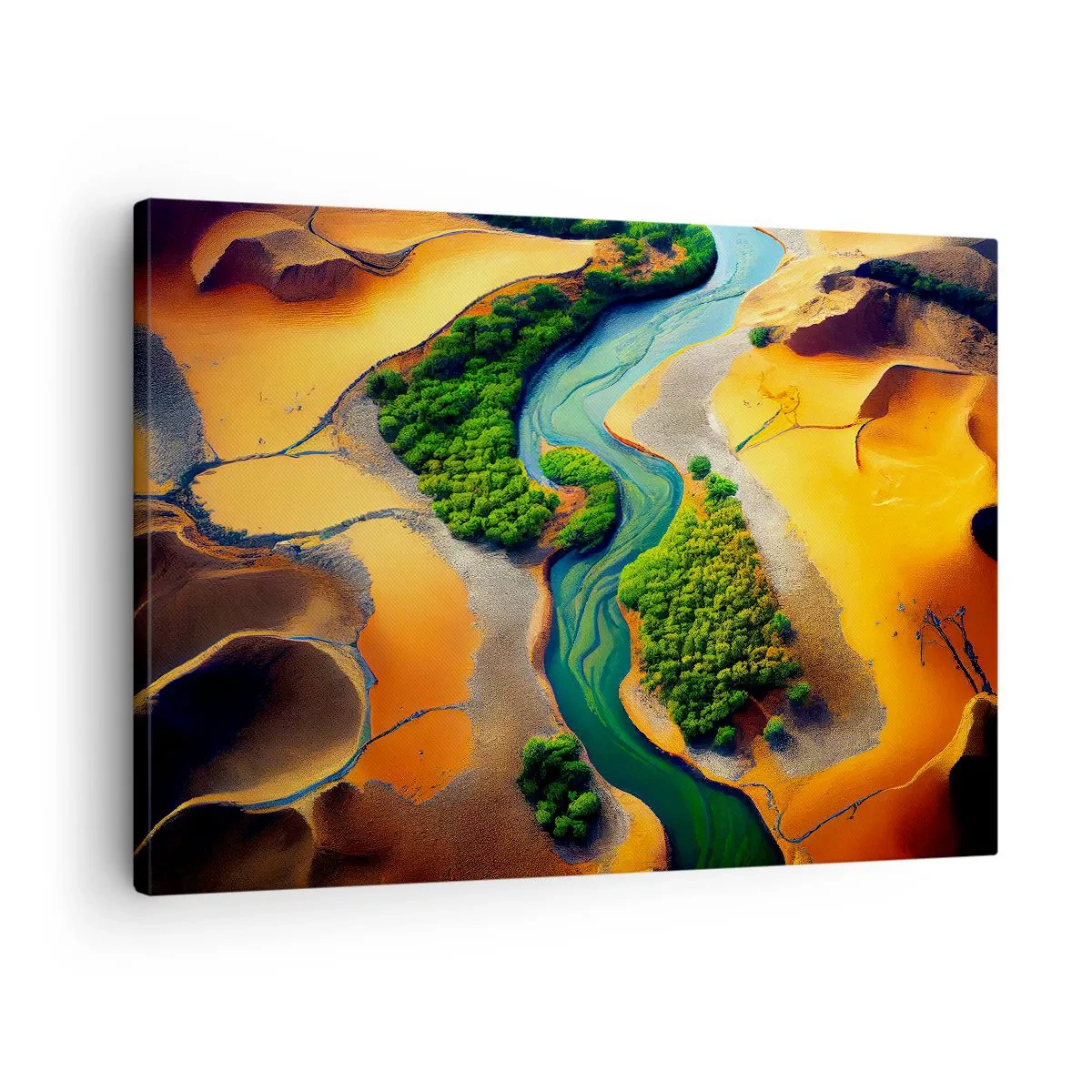 Quadro su tela - Stampe su Tela - Un fiume verde circondato da sabbie dorate e vegetazione - 70x50cm - Il fiume della vita - Decorazione murale moderna per soggiorno e camera da letto ARTTOR