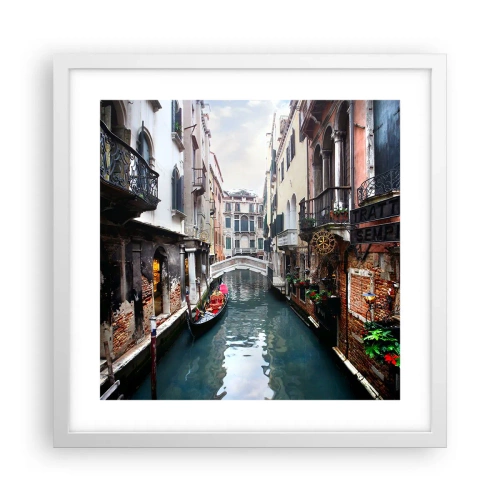 Poster in cornice bianca - Paesaggio veneziano con gondola e ponte - 40x40 cm