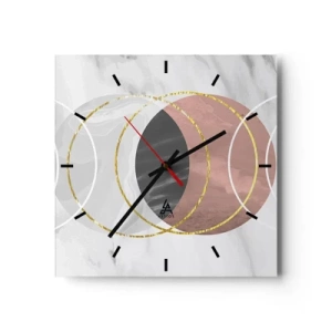 Orologio da parete - Orologio in Vetro - Composizione geometrica astratta con cerchi e dettagli metallici - 30x30cm - La musica delle sfere - Decorazione murale moderna per soggiorno e camera da letto ARTTOR