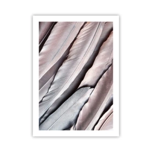Poster - Primo piano di delicate piume pastello - 50x70cm - Argento rosato - Decorazione murale moderna per soggiorno e camera da letto ARTTOR