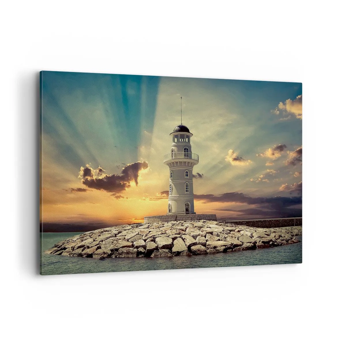 Quadro su tela - Stampe su Tela - Un faro al tramonto contro il cielo - 120x80cm - Luce - Bontà - Bellezza - Decorazione murale moderna per soggiorno e camera da letto ARTTOR