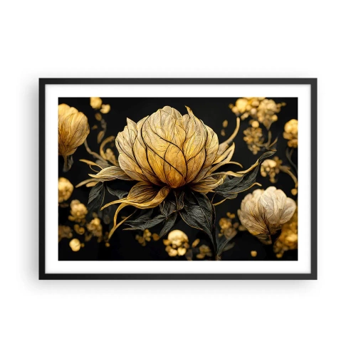 Poster in cornice nera - Fiore dorato su sfondo scuro - 70x50cm - Delicata fragilità - Decorazione murale moderna per soggiorno e camera da letto ARTTOR