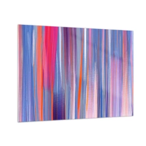 Quadro su vetro - Striature verticali colorate nelle tonalità del rosa, viola e blu - 70x50cm - Ascensione arcobaleno - Decorazione murale moderna per soggiorno e camera da letto ARTTOR