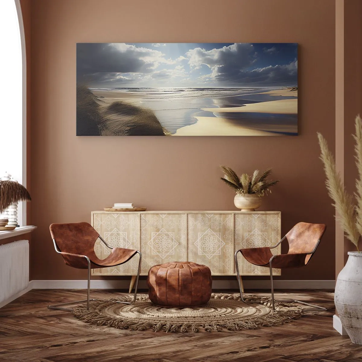 Quadro su tela - Stampe su Tela - Una spiaggia selvaggia con dune e cieli azzurri - 160x50cm - Spiaggia incontaminata - Decorazione murale moderna per soggiorno e camera da letto ARTTOR