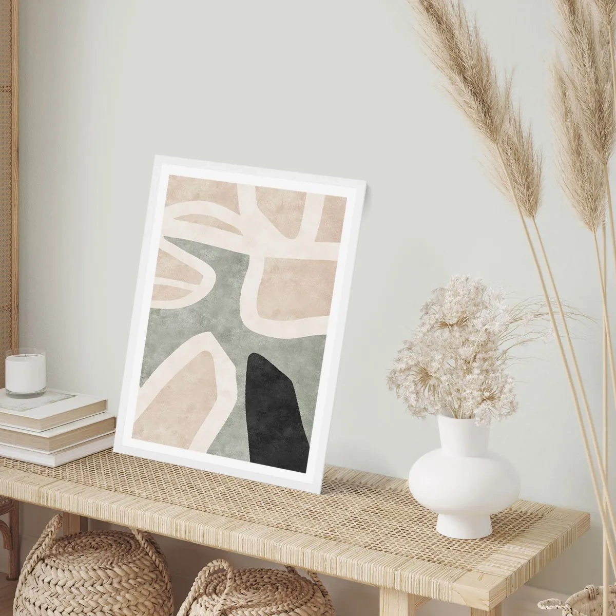 Poster in cornice bianca - Composizione con motivi in nero - 50x70 cm