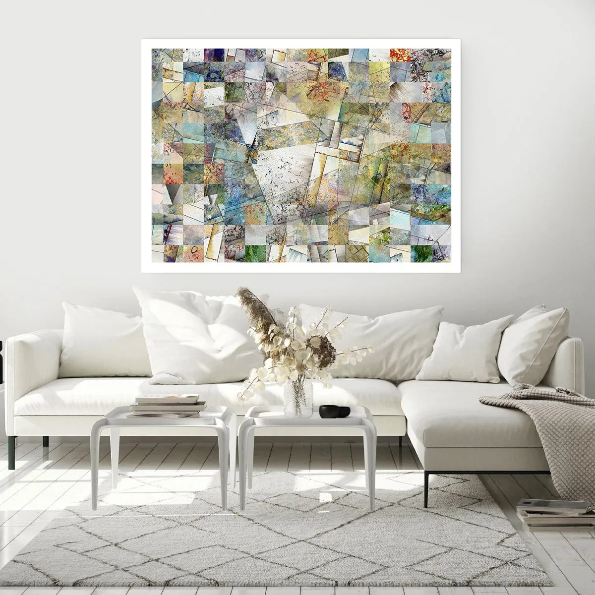 Poster - Astrazione colorata con forme e linee geometriche - 100x70cm - Rimpasto geometrico - Decorazione murale moderna per soggiorno e camera da letto ARTTOR