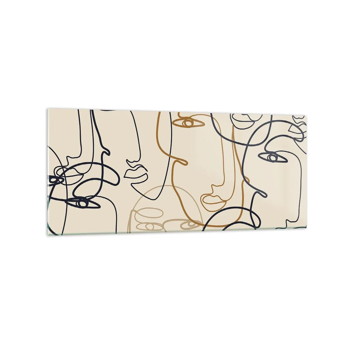 Quadro su vetro - Volti minimalisti in stile line art su sfondo chiaro - 120x50cm - Ritratto multiplo - Decorazione murale moderna per soggiorno e camera da letto ARTTOR