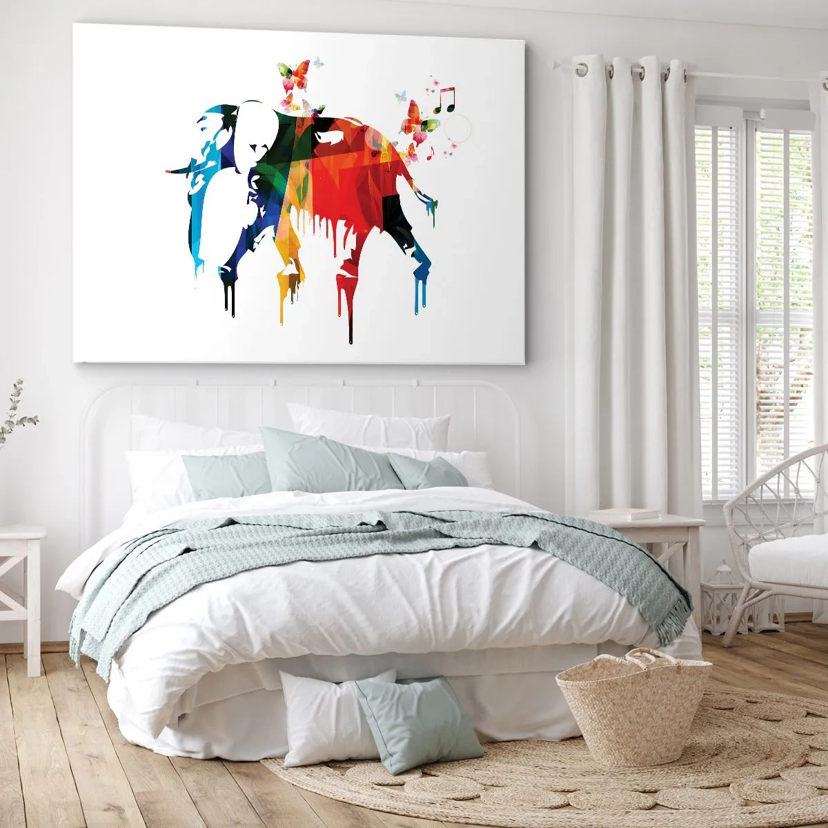 Quadro su tela - Stampe su Tela - Elefante colorato con farfalle in uno stile geometrico moderno - 100x70cm - Ognuno può ballare - Decorazione murale moderna per soggiorno e camera da letto ARTTOR