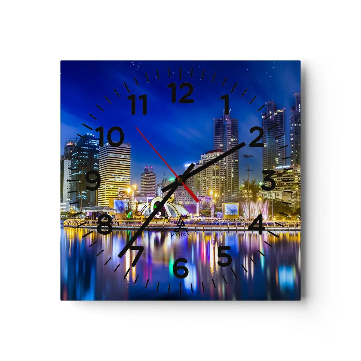 Orologio da parete - Orologio in Vetro - Notte multicolore della metropoli - 40x40 cm