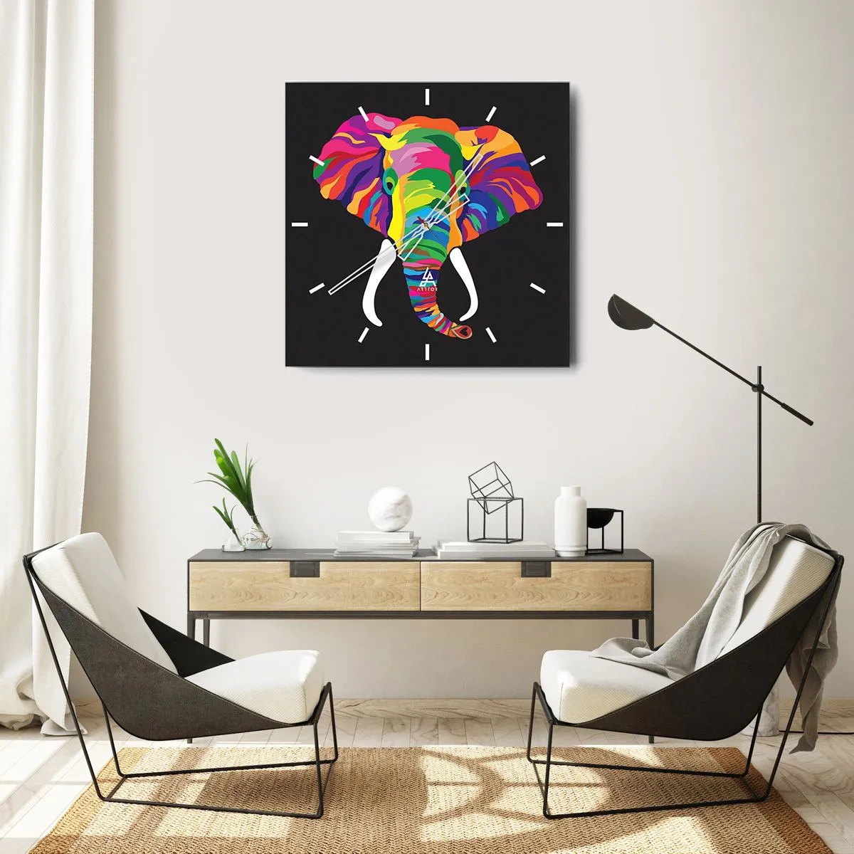 Orologio da parete - Orologio in Vetro - L'elefante che faceva il bagno nell'arcobaleno - 40x40 cm