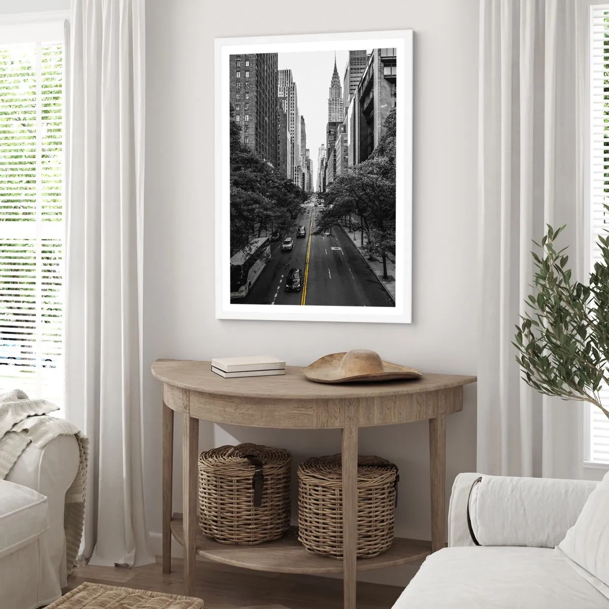 Poster in cornice bianca - Alba a New York - 70x100 cm