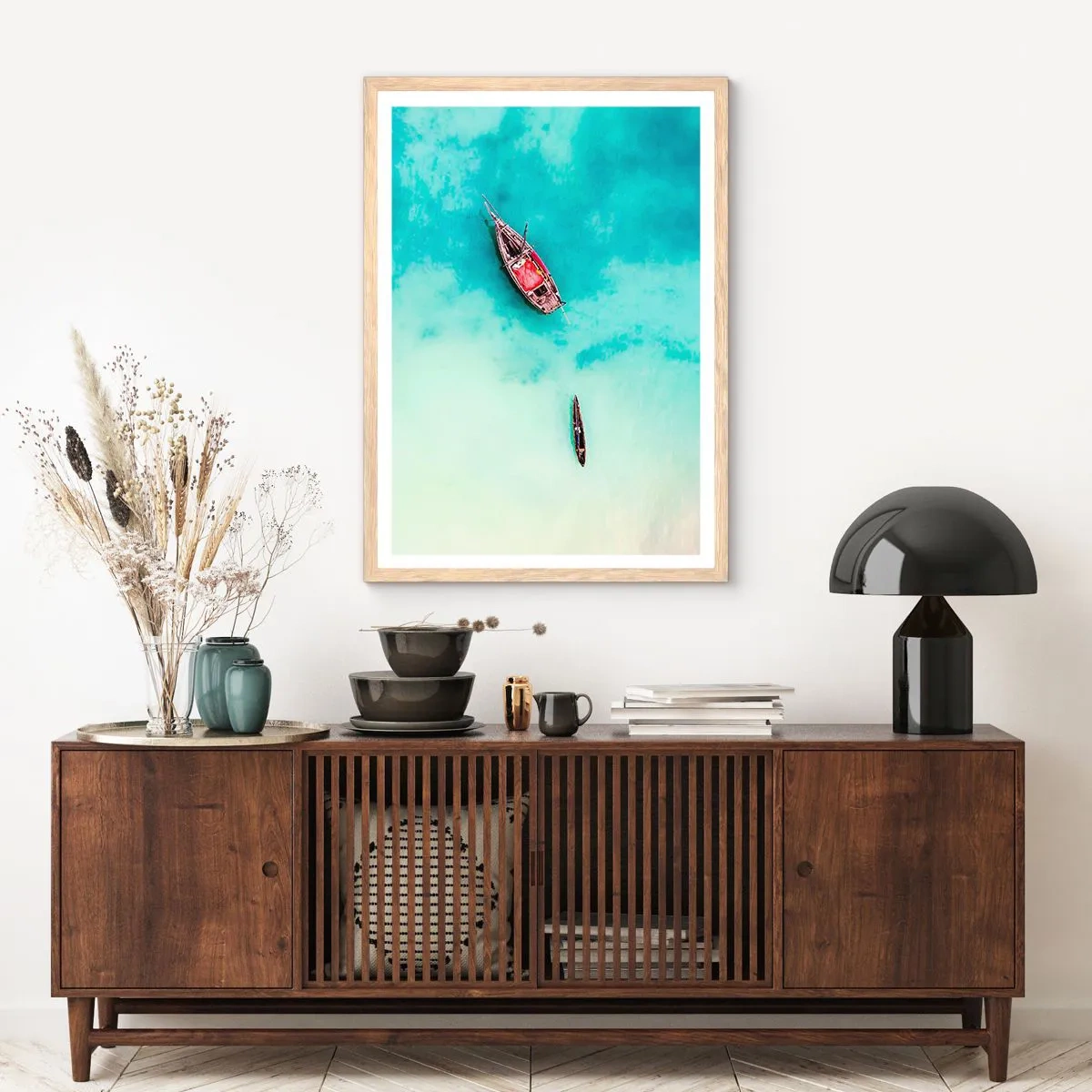 Poster in cornice rovere chiaro - Nelle spiagge di Zanzibar, quando c'è troppa acqua... - 61x91 cm