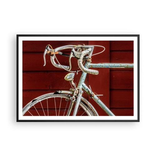 Poster in cornice nera - Una bicicletta d'epoca contro un muro di legno rosso - 100x70cm - Creata per la vittoria - Decorazione murale moderna per soggiorno e camera da letto ARTTOR