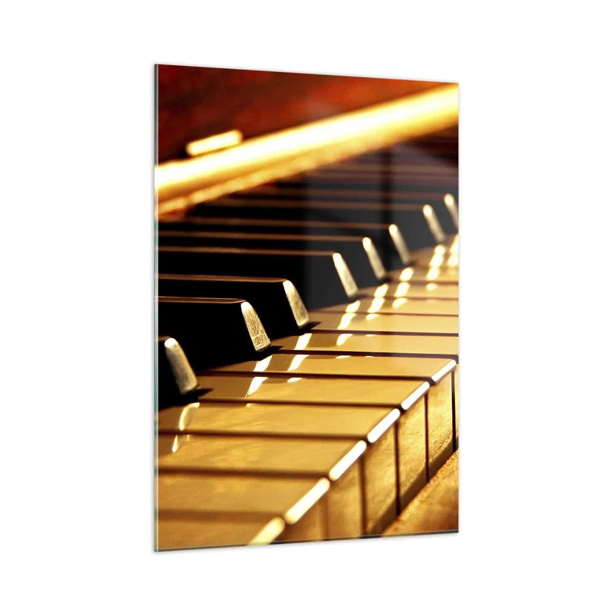 Quadro su vetro - Primo piano dei tasti del pianoforte in luce calda - 50x70cm - Possibilità illimitate - Decorazione murale moderna per soggiorno e camera da letto ARTTOR