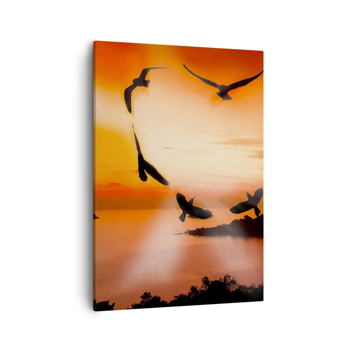 Quadro su tela - Stampe su Tela - Uccelli che formano un cuore sullo sfondo del sole al tramonto - 50x70cm - Ama il mondo come fanno gli uccelli - Decorazione murale moderna per soggiorno e camera da letto ARTTOR