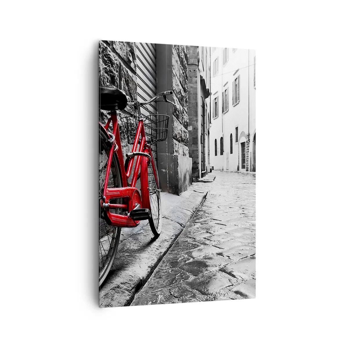 Quadro su tela - Stampe su Tela - Bicicletta rossa in una strada bianca e nera - 80x120cm - La vera bellezza non invecchia - Decorazione murale moderna per soggiorno e camera da letto ARTTOR