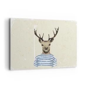 Quadro su tela - Stampe su Tela - Un cervo con una camicia a righe su uno sfondo chiaro con una trama delicata - 120x80cm - Mi piacciono le camicie a righe! - Decorazione murale moderna per soggiorno e camera da letto ARTTOR